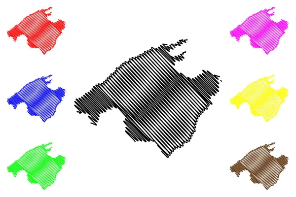 マヨルカ島 スペイン王国 バレアレス諸島 地図ベクトル図 スケベなスケッチマヨルカ島地図 — ストックベクタ