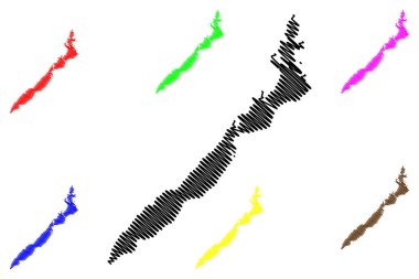 Palawan adası (Güneydoğu Asya, Filipinler Cumhuriyeti, Filipin adaları veya takımada) harita vektör çizimi, çizim Palawan haritası
