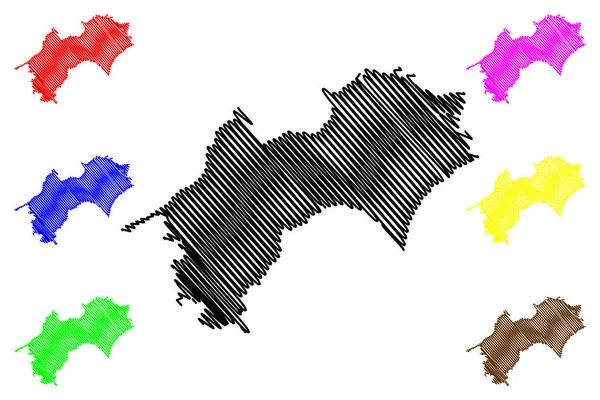 Карта Острова Сикоку Япония Восточная Азия Японский Архипелаг — стоковый вектор