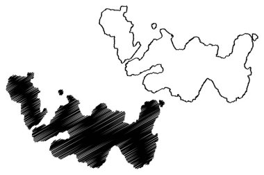 Papa Adası 'nın (Büyük Britanya Birleşik Krallığı ve Kuzey İrlanda, İskoçya, Shetland adaları) batı ve batı başkanı harita vektör çizimi, papey harita adasının karalama çizimi