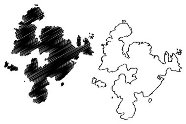 Vementry adası (Büyük Britanya Birleşik Krallığı ve Kuzey İrlanda, İskoçya, Shetland adaları) harita vektör çizimi, Vementry harita adasının karalama çizimi