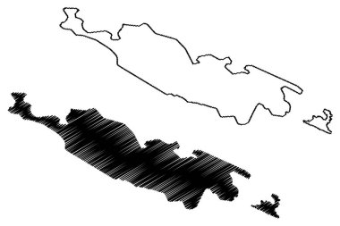 Kakadu adası (Batı Avustralya, Avustralya Cumhuriyeti, Korsan Takımadaları, Hint Okyanusu) harita vektör çizimi, karalama çizimi papağanı haritası