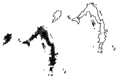 Lambi veya Lampi Adası (Myanmar, Burma, Mergui, Myeik Takımadası, Hint Okyanusu) harita çizimi, Lanbi Kyun, Sullivan 's, Clara, We Ale haritası
