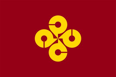 Shimane Bölgesi (Japonya) vektörü, altın ve kırmızı bayrağı