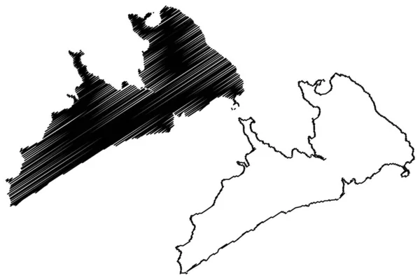 Chergui Insel Republik Tunesien Kerkennah Inseln Kartenvektorillustration Kritzelskizze Chergui Karte — Stockvektor