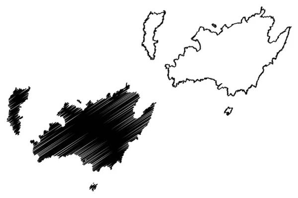 克罗斯港岛 法兰西共和国 地图矢量图解 草绘的克罗斯港岛和巴哥德岛地图 — 图库矢量图片