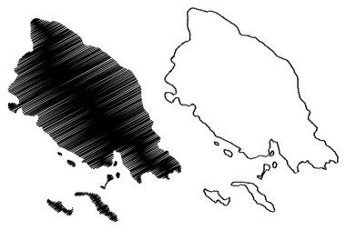 Mussau Adası (Yeni Gine, Pasifik Okyanusu, Bismarck Takımadaları, St Matthias Adaları) harita vektör çizimi, karalama çizimi Mussau, Eloaua ve Emananus haritası
