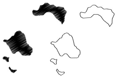 Tanga Adaları (Yeni Gine, Pasifik Okyanusu, Bismarck Takımadaları) harita vektör çizimi, karalama çizimi Boang veya Boeng, Malendok veya Maledok, Lif ve Tefa haritası