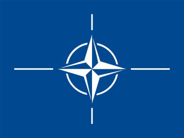 Kuzey Atlantik Antlaşması Örgütü, NATO, OTAN, Kuzey Atlantik İttifakı bayrakları, üzerinde dört beyaz çizgi bulunan beyaz bir pusula amblemi olan koyu mavi alan 