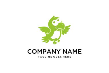 Çocuk giyim logosu tasarımı için uçan komik küçük papağan.