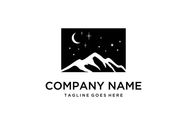Ilustração Várias Montanhas Noite Com Muitas Estrelas Design Logotipo — Vetor de Stock