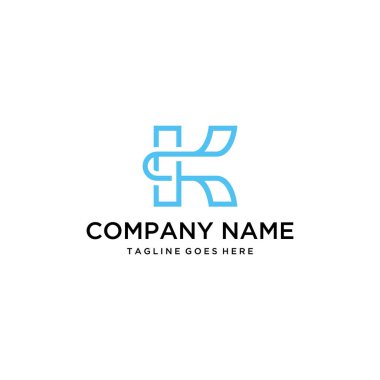 Çizim soyut harfi K, çizgi sanat logosu tasarımı. 