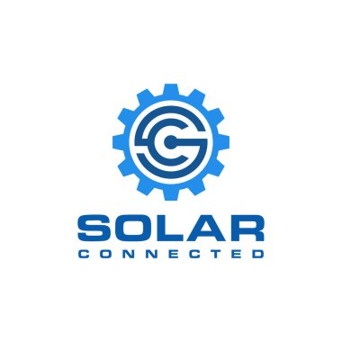 Çizim soyut modern işaret ilk SC çember dişli logo tasarımı