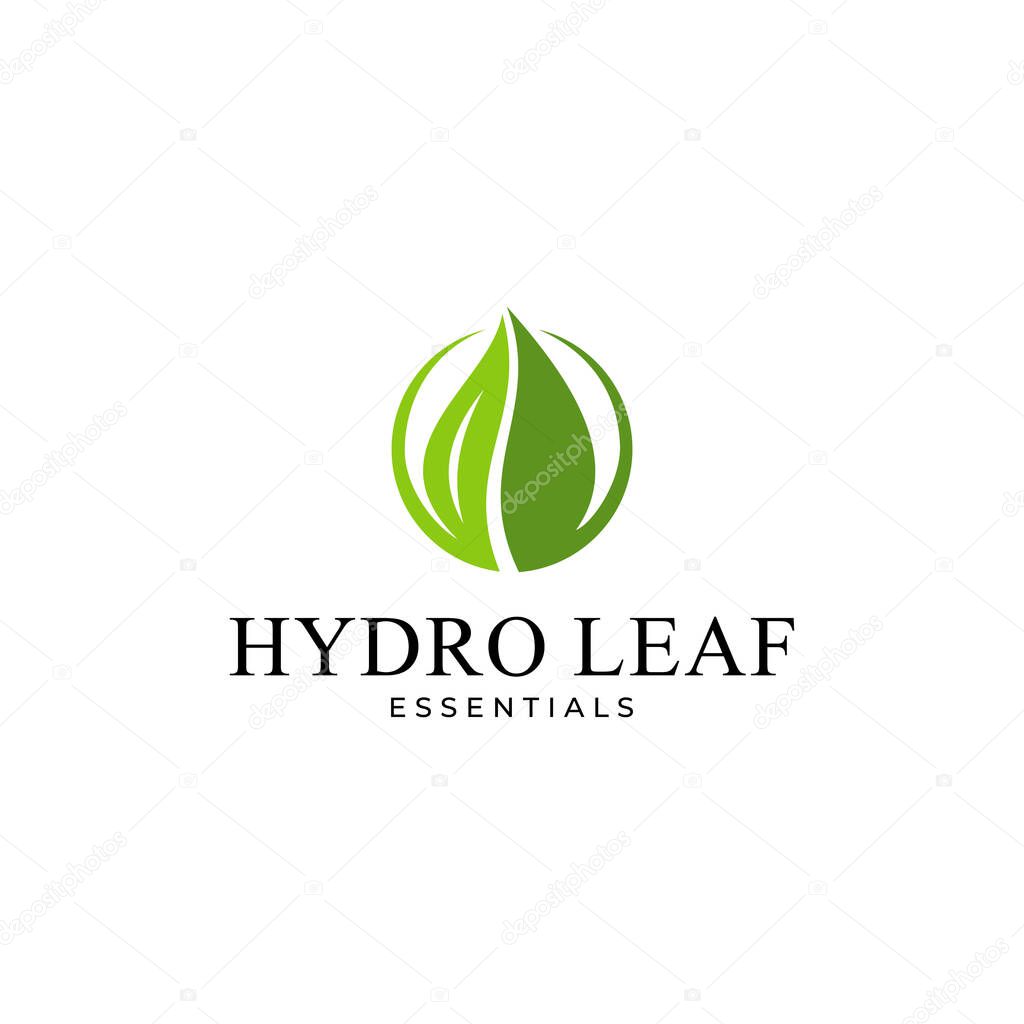 Illustration of essential oil droplets combined with modern leaf marks logo design