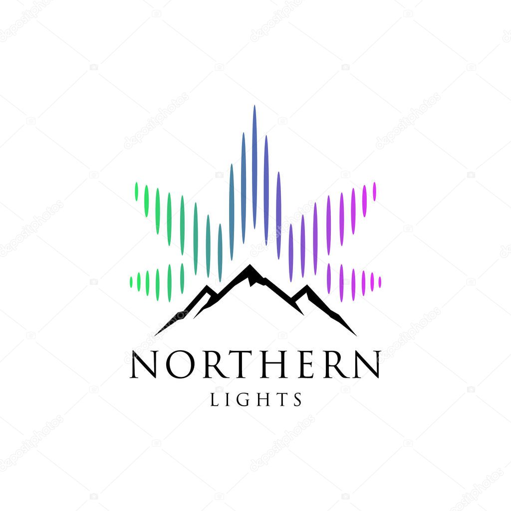 Illustration abstract aurora light above mountain logo design