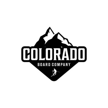 Colorado 'da yüksek bir dağın silüeti ve kayak logosu tasarımı.