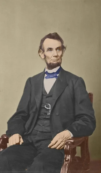 1864年2月9日 美国华盛顿 2022年的手工彩绘肖像画 手工制作的黑白旧彩色照片 林肯是一位美国政治家和律师 维护联邦 废除奴隶制 — 图库照片