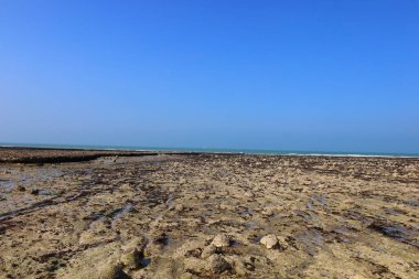 Normandiya 'nın kuzeyindeki Saint-Lonard' da La Roche-qui-pleure plajında manzara 