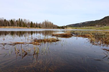 Batı Avrupa 'da yer alan bir dağ sırası olan Jura tepesindeki göle bakın, çoğunlukla Alpler' in kuzeybatısındaki Fransa ve İsviçre sınırı boyunca.