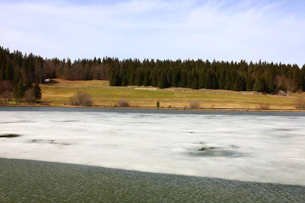 Fransa 'nın Jura bölgesinde Lemoura Gölü manzarası 