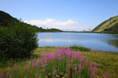 Fransa 'da Haute-Savoie bölgesinde bir göl manzarası 