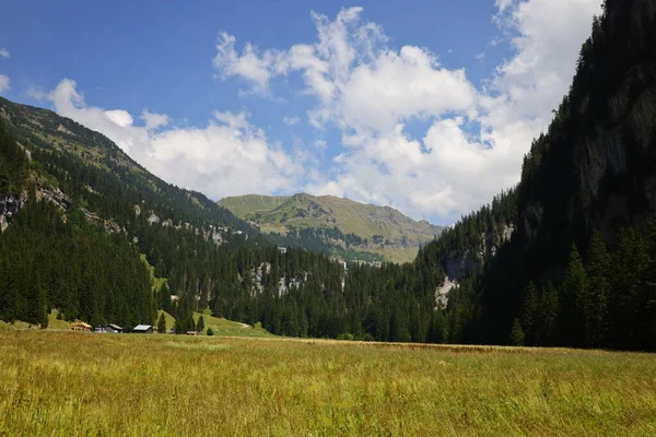 Widok Dolinę Gminie Magland Departamencie Haute Savoie Francji — Zdjęcie stockowe
