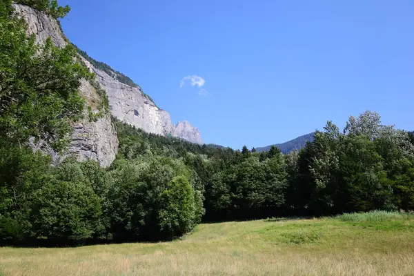 Widok Dolinę Gminie Magland Departamencie Haute Savoie Francji — Zdjęcie stockowe