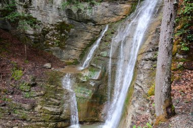 Haute-Savoie 'deki bir şelaleye bak