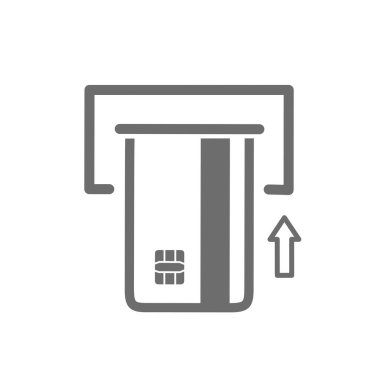 Kredi kartı ikonu, ATM 'den para çekme sürecinin sembolü. beyaz arkaplan üzerinde düz tasarım.