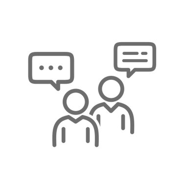 İletişim simgesi. İki kişi arasındaki konuşmanın sembolü. düz vektör tasarımı beyaz arkaplanda izole edildi.