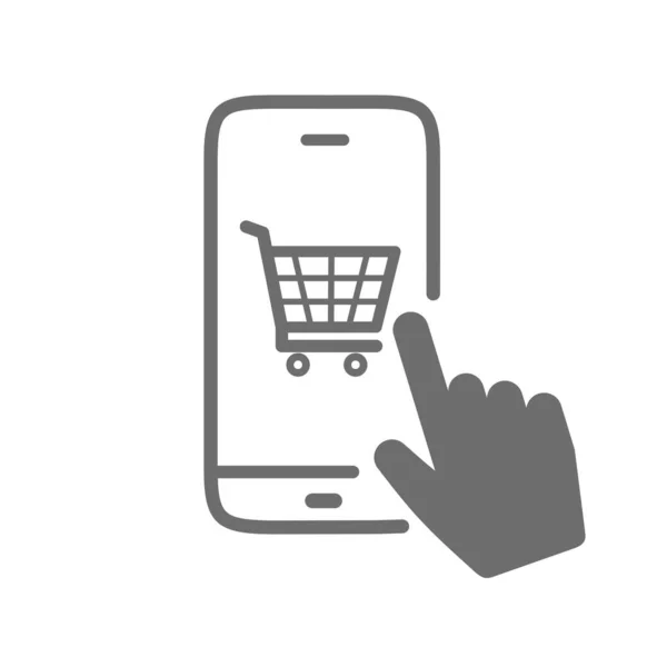 Вектор Онлайн Купівлі Значка Лінії Символ Покупок Через Мобільний Телефон — стоковий вектор