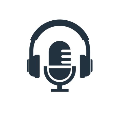Kulaklık ve mikrofon ikonu. Beyaz arkaplanda podcast sembolü düz tasarım.