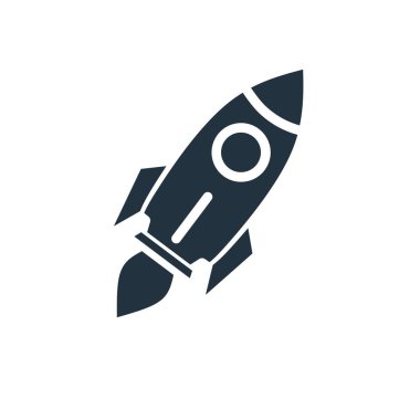 Beyaz zemin üzerinde izole edilmiş modayı takip eden roket simgesi. Web siteniz için roket sembolü, logo, uygulama, UI. Vektör illüstrasyonu.