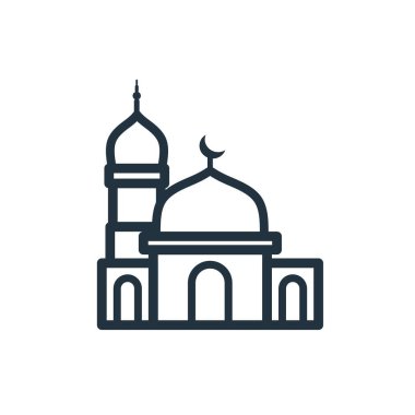 Beyaz arka planda dini koleksiyondan izole edilmiş vektör İslami cami simgesi. Web, tasarım ve mobil için sembol tasarımı. Vektör illüstrasyonu