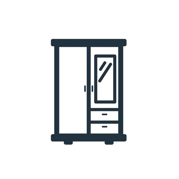 Simple Wardrobe Line Vector Icon Isolated White Background Double Door — Stock Vector