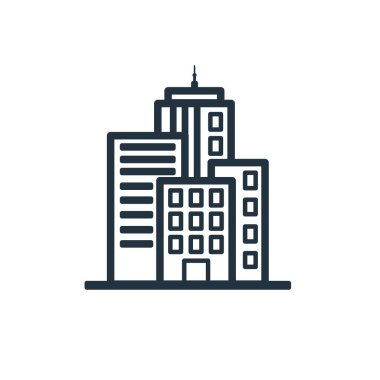 Beyaz arkaplanda izole edilmiş vektör şehir simgesi. Mobil konsept ve web tasarımının şehir merkezi sembolü. Vektör illüstrasyonu