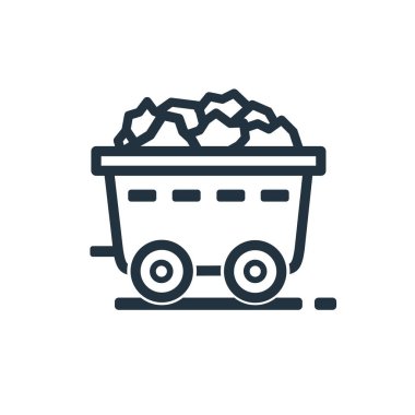 Benimki beyaz arka planda izole edilmiş bir araba ikonu. Kömür, altın madeni arabası web ve mobil uygulamalar için tasarım. Satır vektörü işareti.