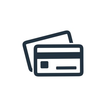 Kredi kartı simgesi beyaz bir arkaplanda izole edildi. İnternet ve mobil uygulamalar için kredi kartı sembolü. Vektör illüstrasyonu.