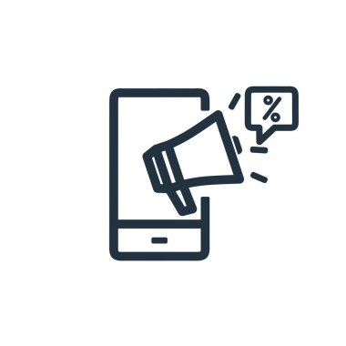 Beyaz arka planda izole edilmiş indirim simgesi, sembol tanıtım megafonu, düşük fiyat teklifi, düşük maliyet etiketi, web ve mobil uygulamalar için vektör çizimi. Vektör illüstrasyonu