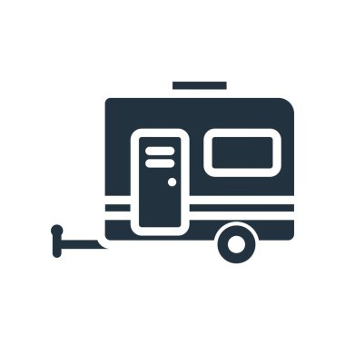 Beyaz arka planda izole edilmiş modaya uygun düz stil karavan simgesi. Web ve mobil uygulamalar için karavan sembolü.