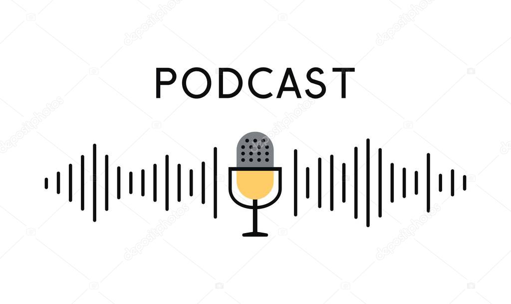 Sound wave microphone icon . Concept of Podcast