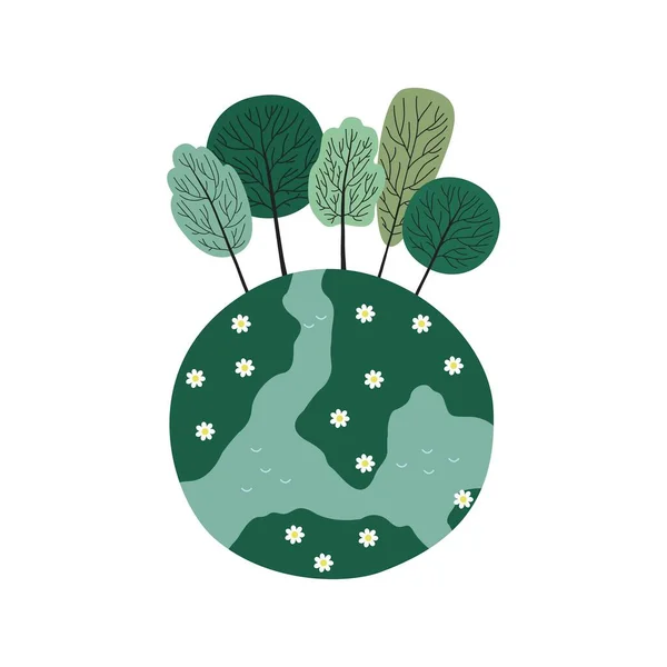 Conceito de ecologia com Green Eco Earth e Árvores. Ilustração vetorial . — Vetor de Stock