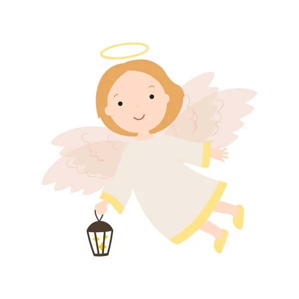 Летящий ангел с фонариком. Векторная иллюстрация. Векторная Графика
