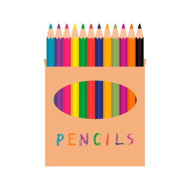 Renkli Kalem Paketi. Karton kutu. Vektör illüstrasyonu.