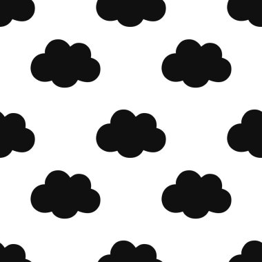 Kusursuz desen, siyah el çizilmiş bulutlar.