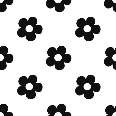 Siyah ve beyaz vektörsüz çiçek deseni