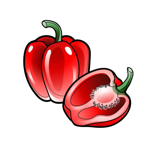 Vektorillustration Von Rotem Scheiben Geschnittenem Bulgarischem Paprika Paprika Farbverläufen Und — Stockvektor