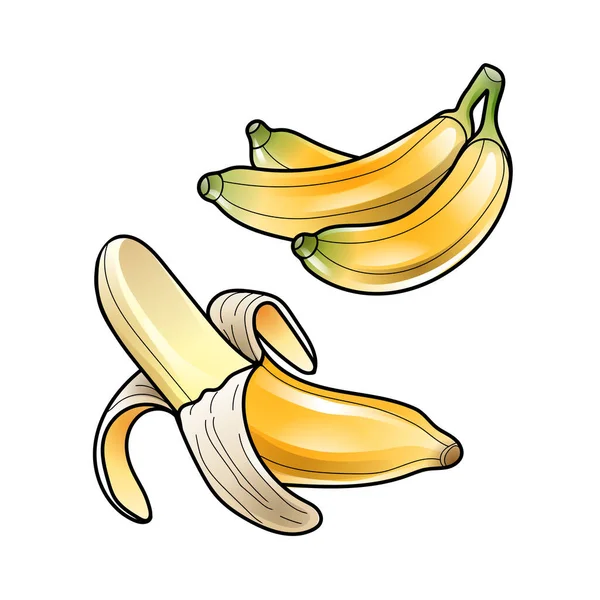 Векторна Ілюстрація Жовтого Очищеного Банана Градієнтів Чорних Контурів Стокова Ілюстрація