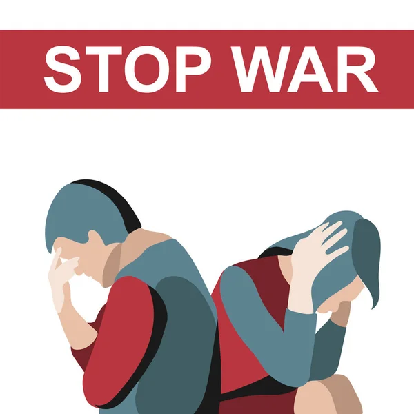Vector Illustration Stop War Poster Background People Flat Design Red — Stock Vector