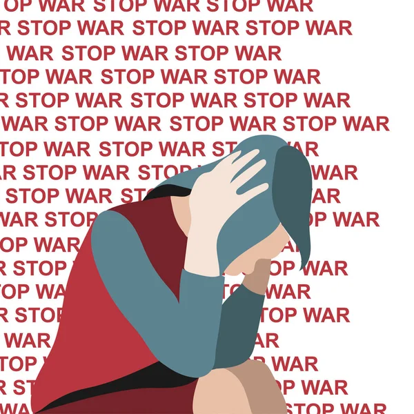 Vector Illustration Stop War Poster Background People Flat Design Red — Stock Vector